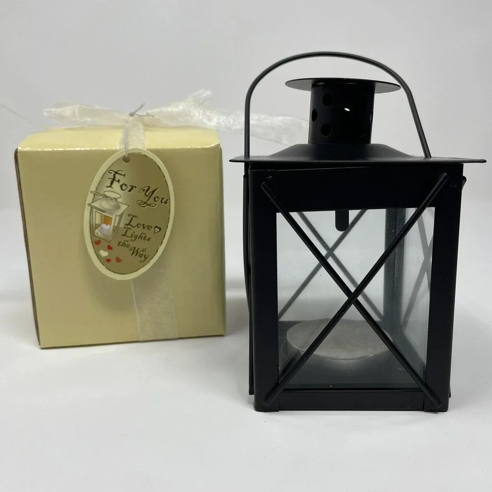 Mini Votive Candle Lanterns Black‎ - Set of 4 with gift boxes, ribbon and candle